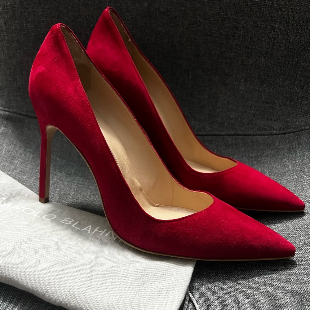 Manolo Blahnik Red Suede Pumps